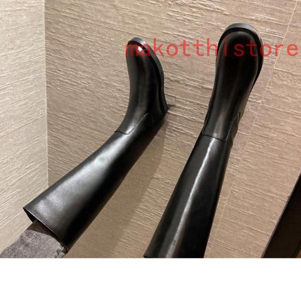 レディースロングブーツジョッキーブーツスムースレザー調チャンキー