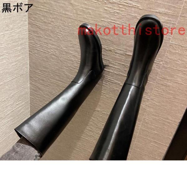 レディースロングブーツジョッキーブーツスムースレザー調チャンキー
