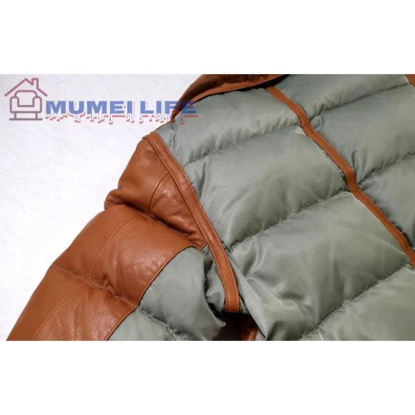 3XL☆ライダースダウンレザージャケット☆茶☆ 上層羊皮 保温 防風