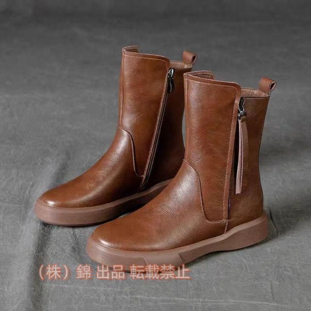 レディース ショートブーツ 本革 サイドジップ フラット 歩きやすい 柔らかい 疲れにくい カジュアル錦 可愛い スタイリッシュ ぺたんこブーツ 美脚 女性