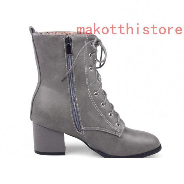 ショートブーツ ジャンヌ ダルク風 太ヒール 編み上げブーツ レースアップ株式会社錦  袴ブーツ パンク靴 ベージュ 大きいサイズ 23.5cm チャンキーヒール