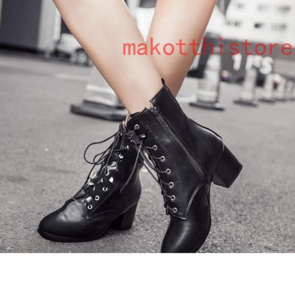 ショートブーツ ジャンヌ ダルク風 太ヒール 編み上げブーツ レースアップ株式会社錦  袴ブーツ パンク靴 ベージュ 大きいサイズ 23.5cm チャンキーヒール