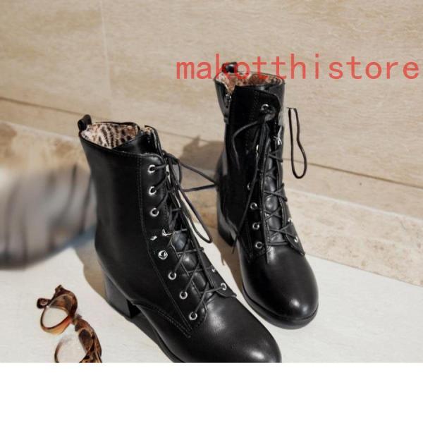 ショートブーツ ジャンヌ ダルク風 太ヒール 編み上げブーツ レースアップ株式会社錦  袴ブーツ パンク靴 ベージュ 大きいサイズ 23.5cm チャンキーヒール