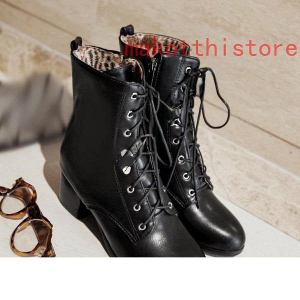 ショートブーツ ジャンヌ ダルク風 太ヒール 編み上げブーツ レースアップ株式会社錦  袴ブーツ パンク靴 ベージュ 大きいサイズ 23.5cm チャンキーヒール