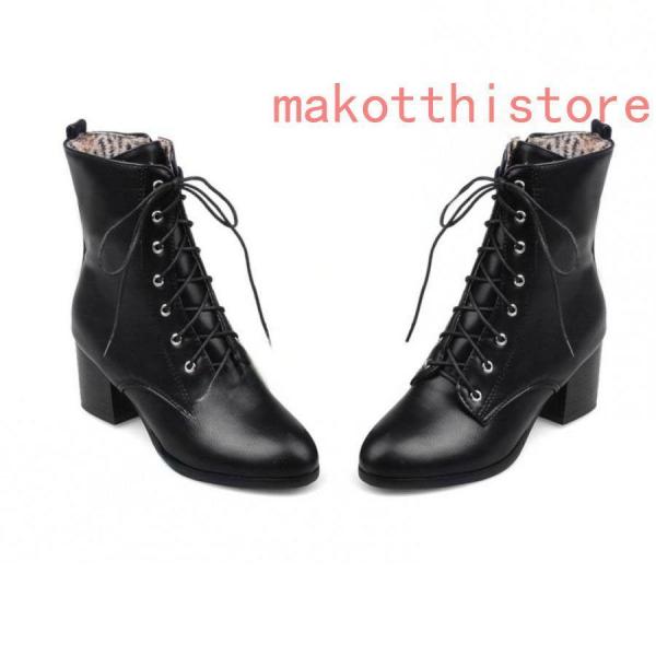 ショートブーツ ジャンヌ ダルク風 太ヒール 編み上げブーツ レースアップ株式会社錦  袴ブーツ パンク靴 ベージュ 大きいサイズ 23.5cm チャンキーヒール