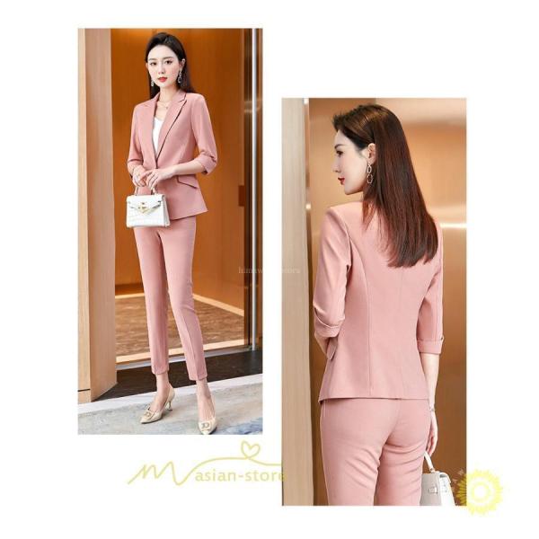 パンツスーツ夏レディースパンツセットジャケット+パンツ冷房対策