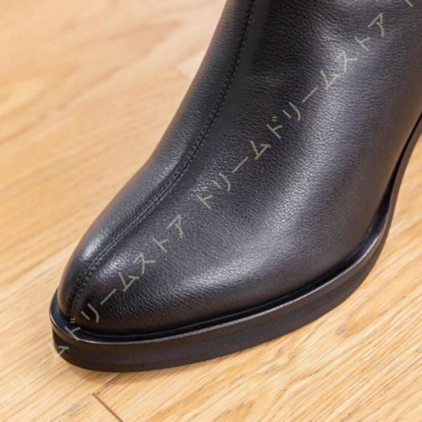 ポインテッドトゥブーツ レディース バックジップ 黒 厚底 ショート