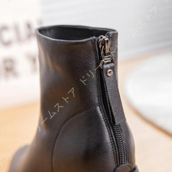 ポインテッドトゥブーツ レディース バックジップ 黒 厚底 ショート