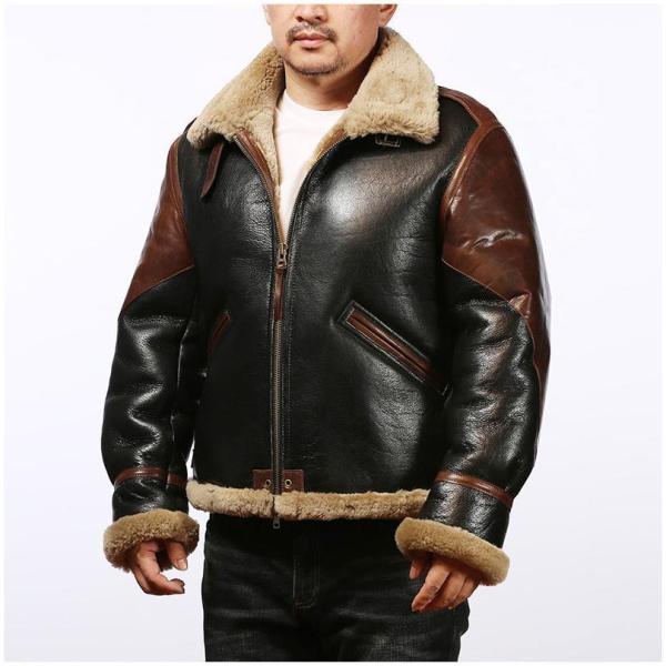 6ムートンジャケット　復古調　本革フライトジャケット　切り替え　馬革　メンズ ボアジャケット株式会社錦　防寒 6ムートンジャケット 復古調 本革フライトジャケット 切り替え 馬革