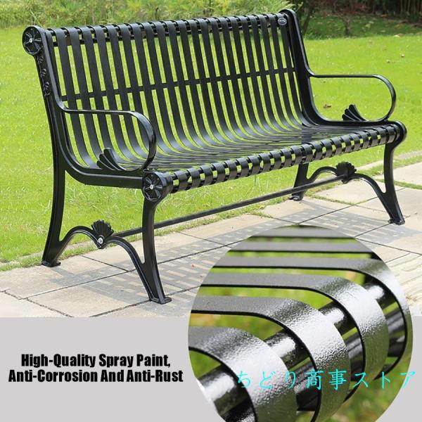 2-3人乗りパティオガーデンベンチ、湾曲したアームレストと背もたれを備えたスチールフレームパークチェアシート、庭、S＆Lポーチ用の全天候型屋外ベンチラブシ 2-3人乗りパティオガーデンベンチ、湾曲したアームレストと背もたれを