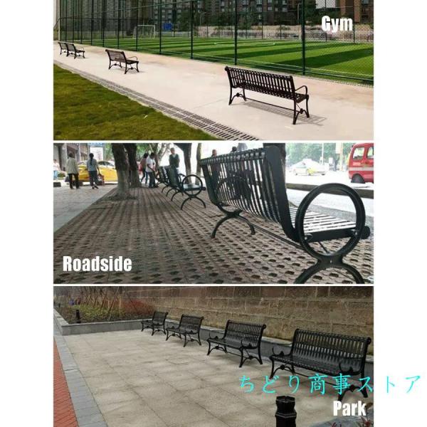 2-3人乗りパティオガーデンベンチ、湾曲したアームレストと背もたれを備えたスチールフレームパークチェアシート、庭、錦ポーチ用の全天候型屋外ベンチラブシ 2-3人乗りパティオガーデンベンチ、湾曲したアームレストと背もたれを