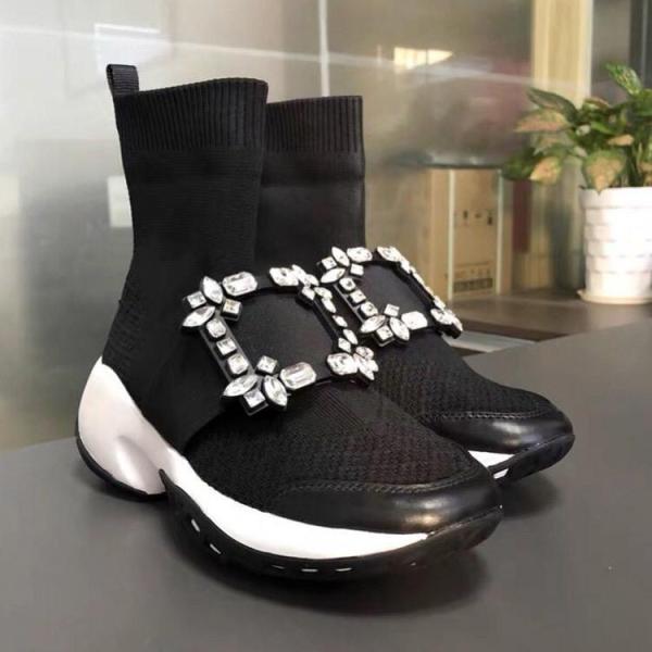 ビジュー付きニットブーツ クリスタルバックルニットスニーカー
