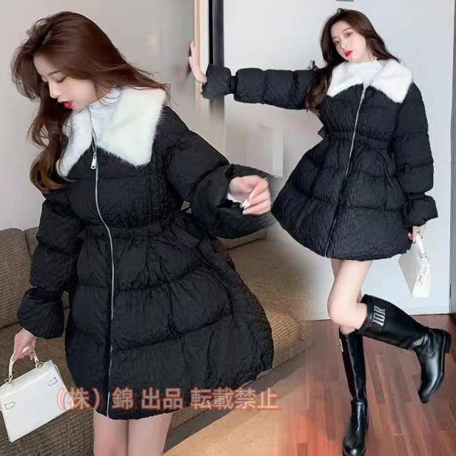 アウター ジャケット 羽織り 2色 ダウンジャケット ロング 袖あり 長袖 Vネック フレア Aライン ファー かわいい 株式会社錦大人可愛い 綺麗 シンプル