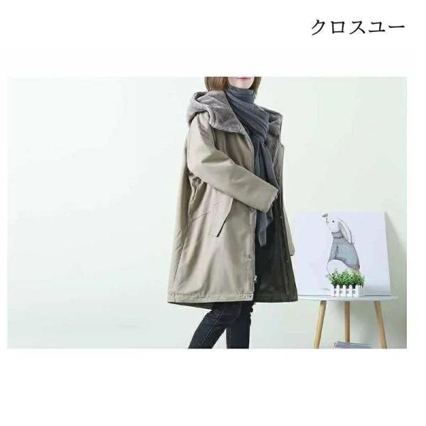 モッズコートレディース裏ボアフードファー付き中綿キルティングロングミリタリーコート錦防寒着秋冬アウター大きいサイズロングコートトレンチコ_3