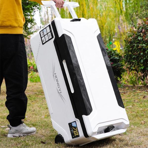 釣り用クーラーボックス 大容量 大型70L 座れる頑丈マッスルボディ 防水 サイドハンドル キャスター付 釣り株式会社錦 保冷力150h 水栓付き 白&黒_4