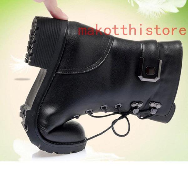 ブーツサイドジッパー本革ローヒールレディース軽量厚底ブーツレース