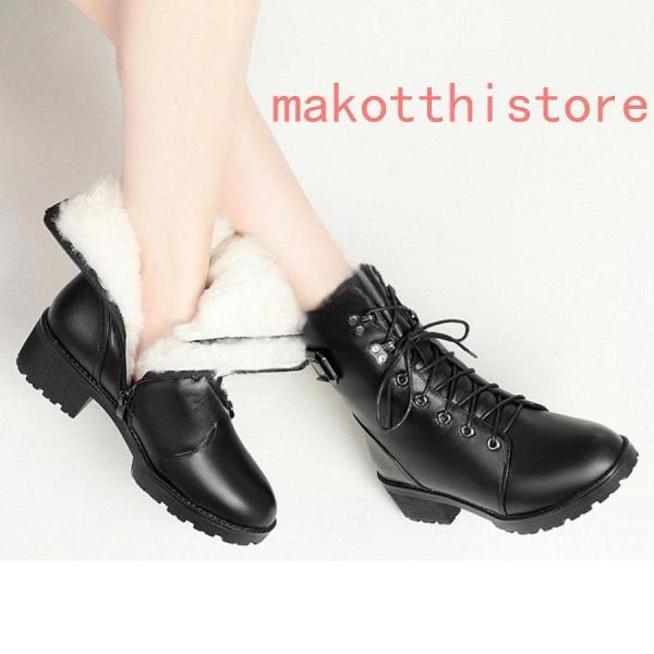 ブーツサイドジッパー本革ローヒールレディース軽量厚底ブーツレース