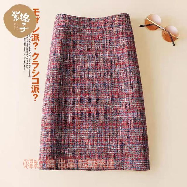 上質素材　大人タイトスカート　ツイード　上品　エレガンス　後ろスリット　入学式　株式会社錦セレモニー　大人　上品