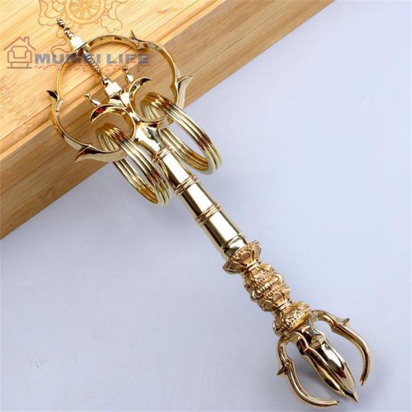 佳品 五鈷杵錫杖 手作り 真言宗 真鍮製 仏教 密教 株式会社錦 仏具