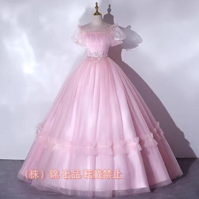 パーティードレスプリンセスラインドレスピンクカラードレス結婚式成人式発表会演奏会パフスリーブコンサートコンクール株式会社錦お誕生日イブニングドレス
