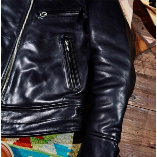 超人気☆1.5mm 茶芯ホースハイド 30'sスタイル シングルライダース レザージャケット ブラック 株式会社錦 トスカーナ植物鞣し革 馬革