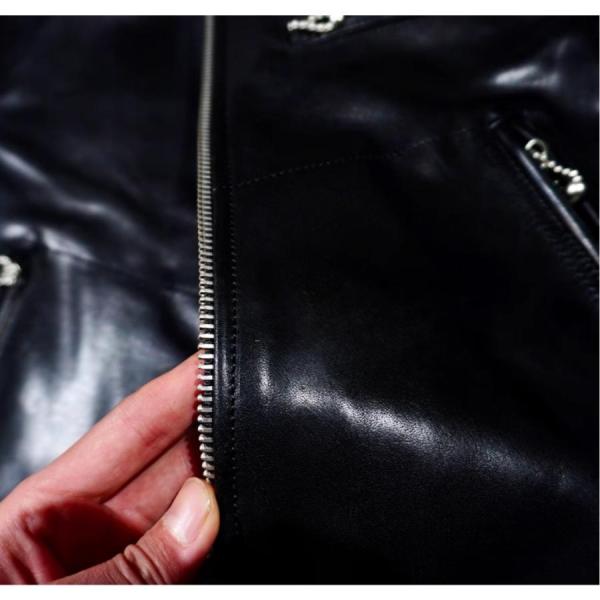 超人気☆1.5mm 茶芯ホースハイド 30'sスタイル シングルライダース レザージャケット ブラック 株式会社錦 トスカーナ植物鞣し革 馬革