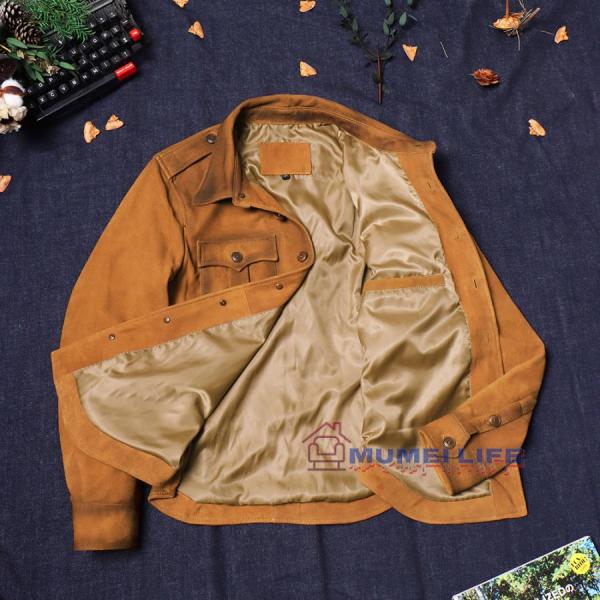 》アメリカンレトロスエードファーストレイヤーシープスキンシャツスエードメンズ本革ジャケットダメージ株式会社錦加工シャツジャケット《