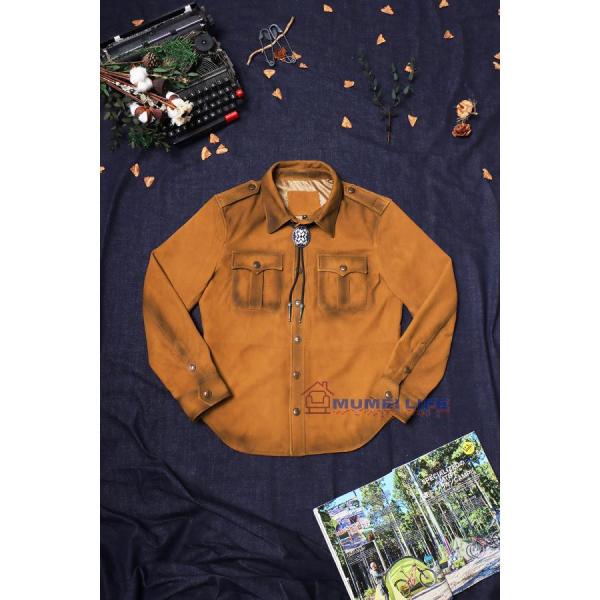 》アメリカンレトロスエードファーストレイヤーシープスキンシャツスエードメンズ本革ジャケットダメージ株式会社錦加工シャツジャケット《