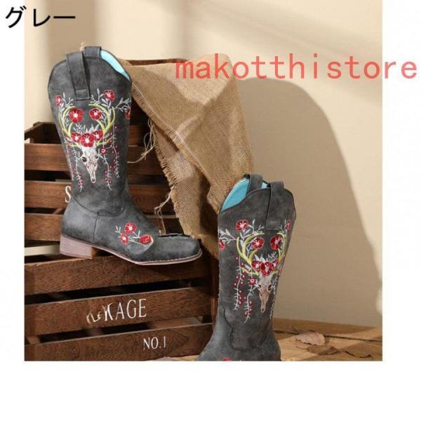 ウエスタンブーツ ウエスタン カントリーダンス カウボーイ 刺繍 ロングブーツ 女性用 本革調 茶色 スエード ブラウン ラウンドトゥ 錦 ジョッキーブーツ_2