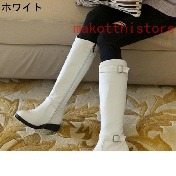 レディースシンプルロングブーツ無地太ヒールジョッキーブーツベルト