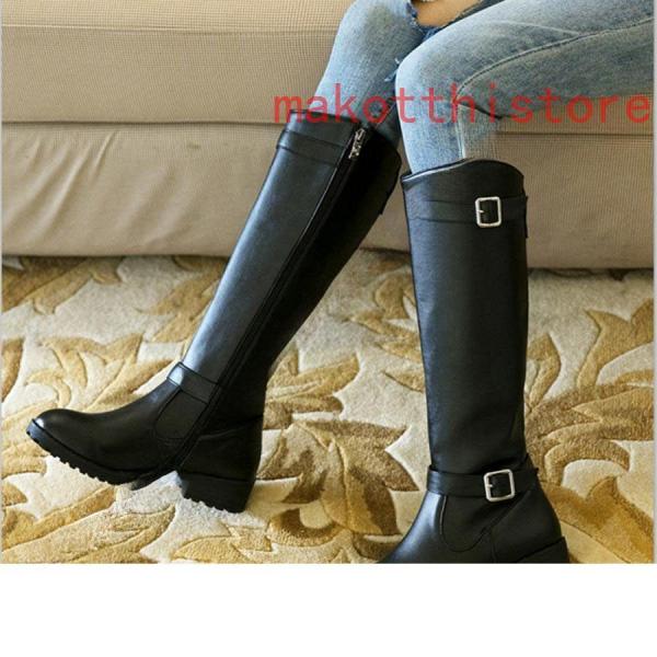 レディースシンプルロングブーツ無地太ヒールジョッキーブーツベルトバックル小さいサイズロングブーツ株式会社錦レディース大きいサイズブーツ黒ロング レディースシンプルロングブーツ無地太ヒールジョッキーブーツベルト