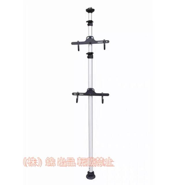 ディスプレイスタンドサイクルスタンド自転車台用盗難対策転倒防止お手入れ室内保管シンプル自転車スタンド株式会社錦新生活屋内収納つっぱり縦置きzk