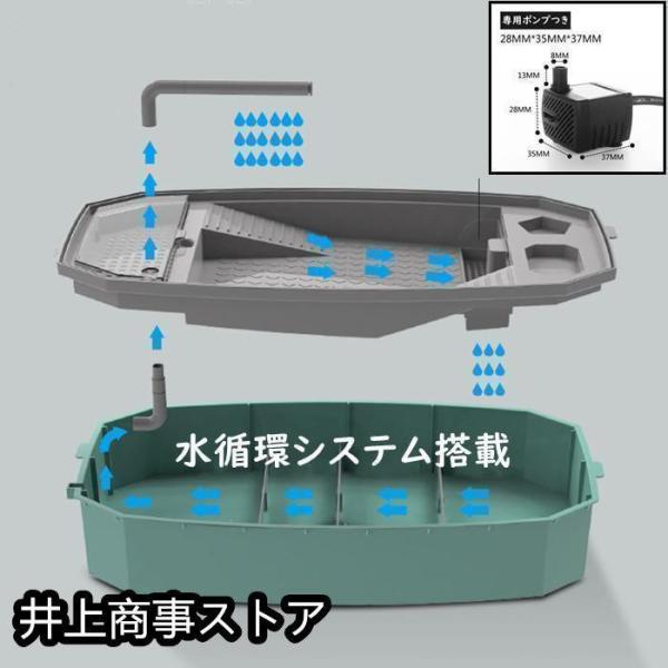 亀の水槽飼育ケースタートルタンク大きいカメの水槽水循環カメの飼育ケース日向ぼっこ台株式会社錦エサ皿脱出防止フェンス蓋つきポンプ傾斜斜め掃除簡単