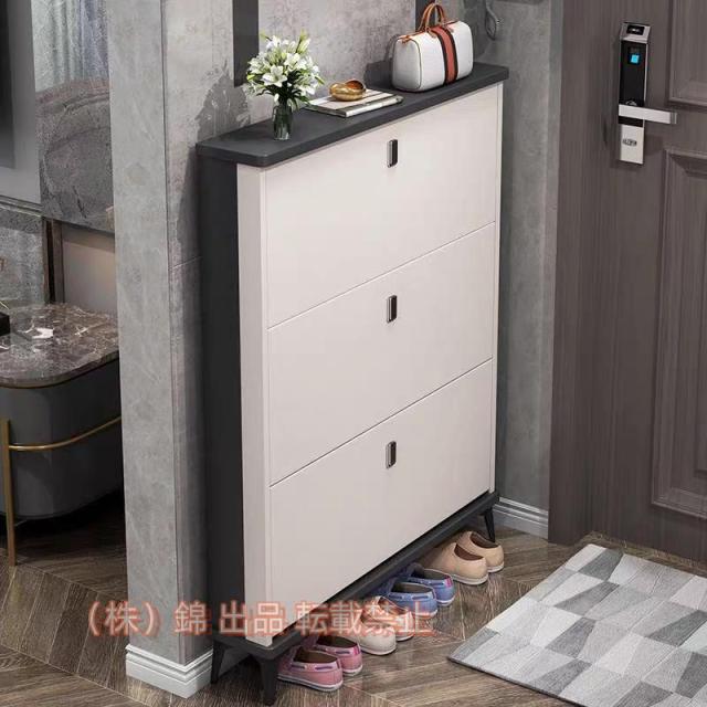 シューズボックス 靴箱 玄関収納 下駄箱 大容量 木製家具 扉付き 玄関収納 スリム 株式会社錦薄型 省スペース 3段 靴 収納 組み立て式 L60*W24*H120cm 白