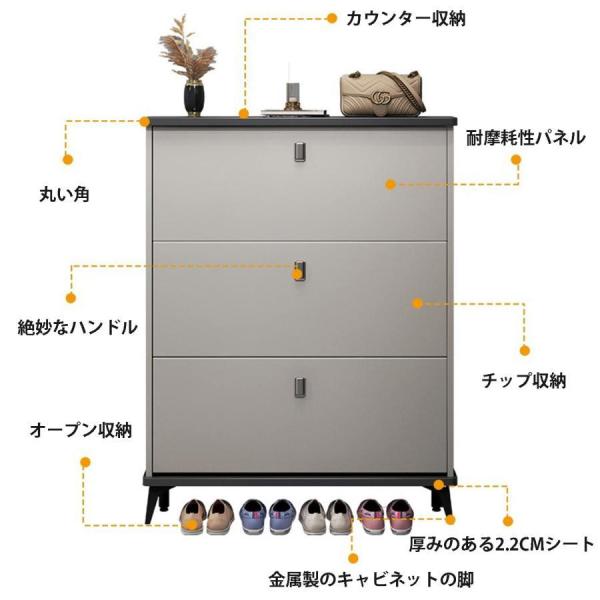 シューズボックス 靴箱 玄関収納 下駄箱 大容量 木製家具 扉付き 玄関収納 スリム 株式会社錦薄型 省スペース 3段 靴 収納 組み立て式 L60*W24*H120cm 白_3