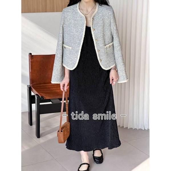 ジャケット レディース ツイード コート 羽織り アウター ノーカラー