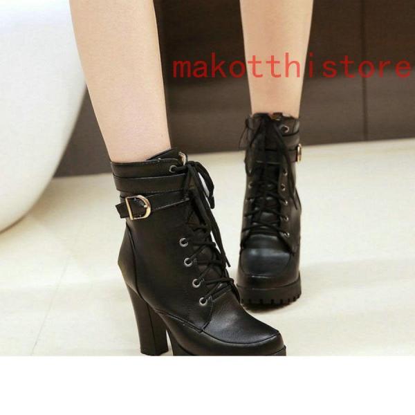 10.5CM厚底ショートブーツ太ヒール編み上げブーツレースアップ袴ブーツ