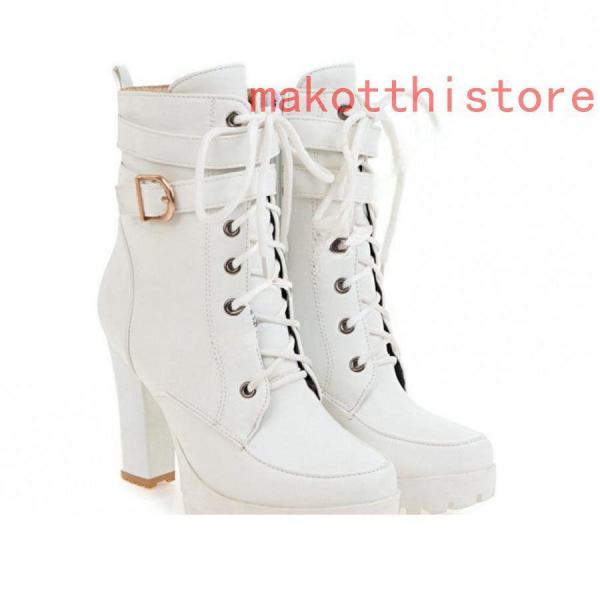 10.5CM厚底ショートブーツ太ヒール編み上げブーツレースアップ袴ブーツ