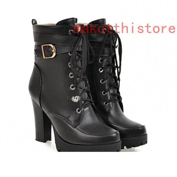 10.5CM厚底ショートブーツ太ヒール編み上げブーツレースアップ袴ブーツ