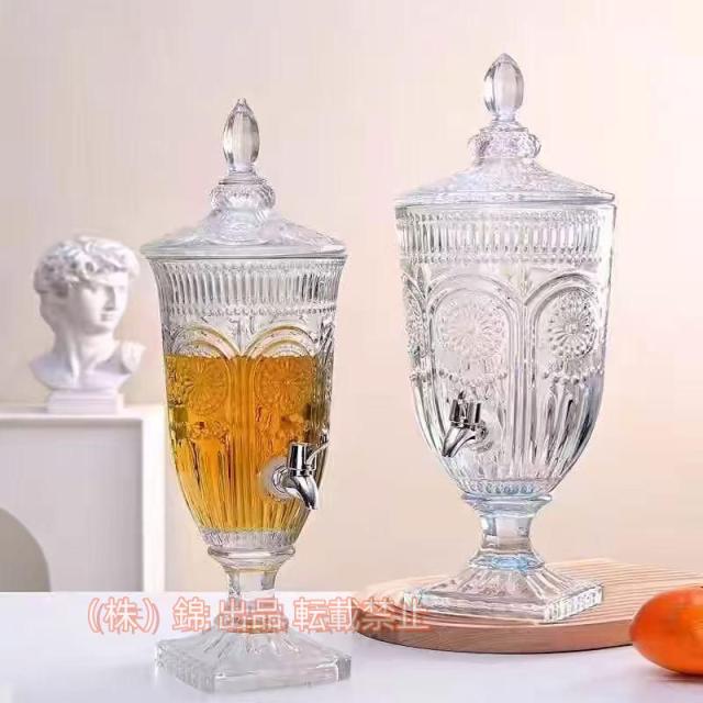 屋外ガラス飲料ディスペンサー、3リットルクリスタル飲料ディスペンサー、蛇口付きガラス瓶ジュース缶、株式会社錦ガラス瓶飲料タンク-A