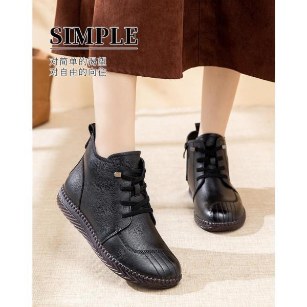 ショートブーツ 本革 厚底 フラット サイドジッパー 足に優しい ラウンドトゥ 柔らか 軽量 履きやすい 歩きやすい 幅広 株式会社錦レディース 楽チン ぺたんこ ショートブーツ 本革 厚底 フラット サイドジッパー 足に優しい