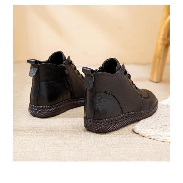 ショートブーツ 本革 厚底 フラット サイドジッパー 足に優しい