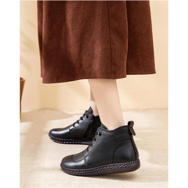 ショートブーツ 本革 厚底 フラット サイドジッパー 足に優しい