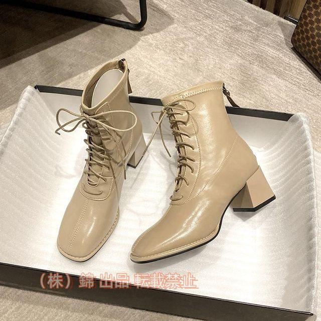 レディース編み上げブーツブーツ編み上げ袴用レースアップショートブーツミドルブーツ太ヒールサイドジップヒール株式会社錦アンクルブーツ疲れにくい