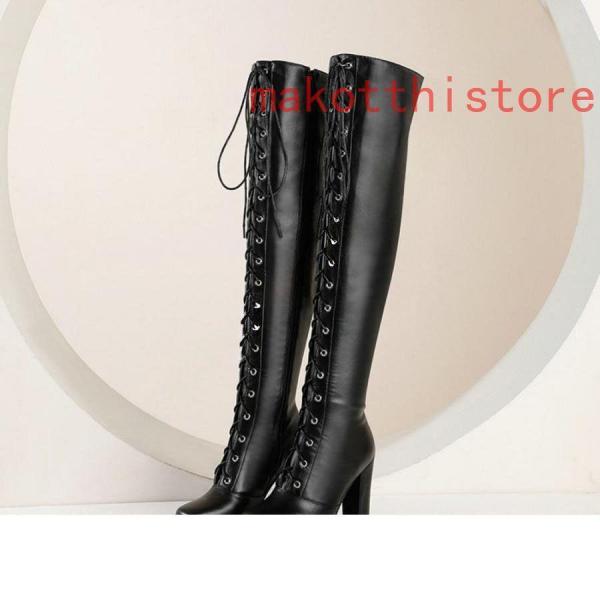 レディースジョッキーブーツロングブーツ美脚白黒大きいサイズ11センチ