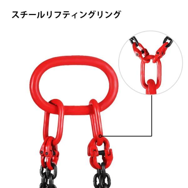 チェーンスリング 4本吊り 1.5m 3T G80合金鋼 株式会社錦 吊り具 チェーンブロック チェーンフック 耐摩耗性 高温耐性 吊りクランプ 直径8mm レッド