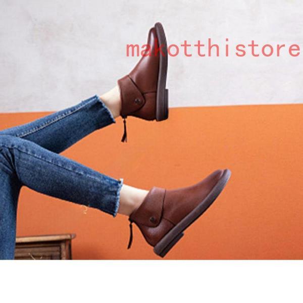 ショートブーツ バックジッパー エスニック 快適 柔らか 本革 軽量