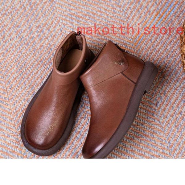 ショートブーツ バックジッパー エスニック 快適 柔らか 本革 軽量