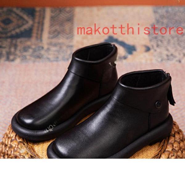 ショートブーツ バックジッパー エスニック 快適 柔らか 本革 軽量