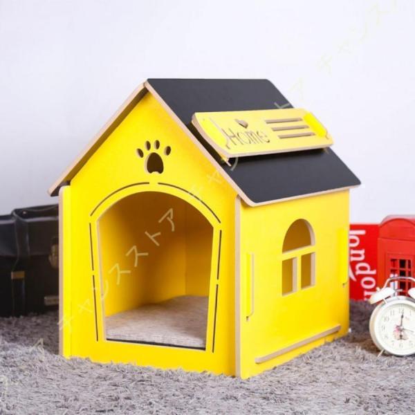 [JUI3N]犬ハウス天然木小型犬木目調夏犬小屋ペットハウス猫ハウス猫ベッド室内用ペットベッド窓あり寝床錦組み立て簡単マット付き中型犬ネコ用_3